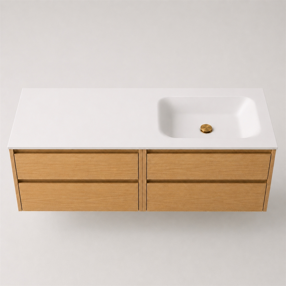 Corian plan vasque 142 cm incl. vasque Lux, droite, Glacier White