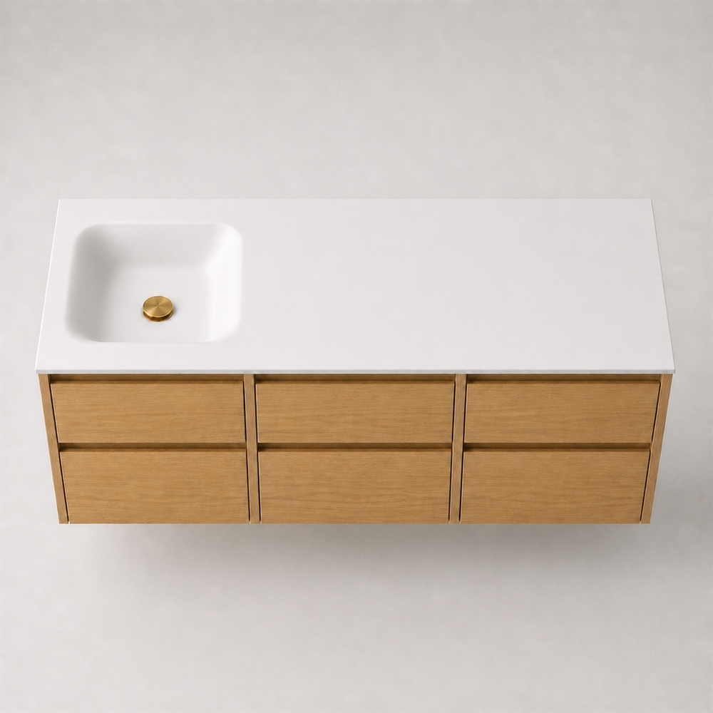 Corian plan vasque 152 cm incl. vasque Type 7, gauche, Glacier White