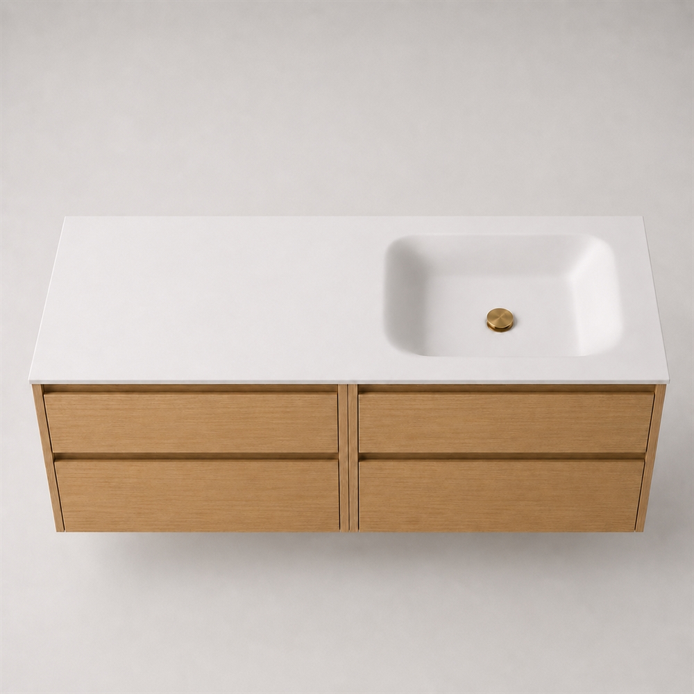 Corian plan vasque 162 cm incl. vasque Lux, droite, Glacier White