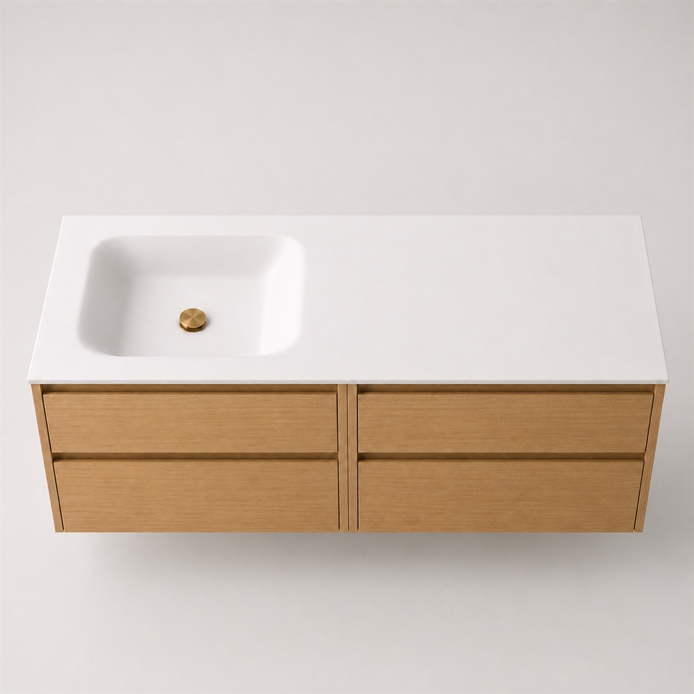 Corian plan vasque 162 cm incl. vasque Lux, gauche, Glacier White
