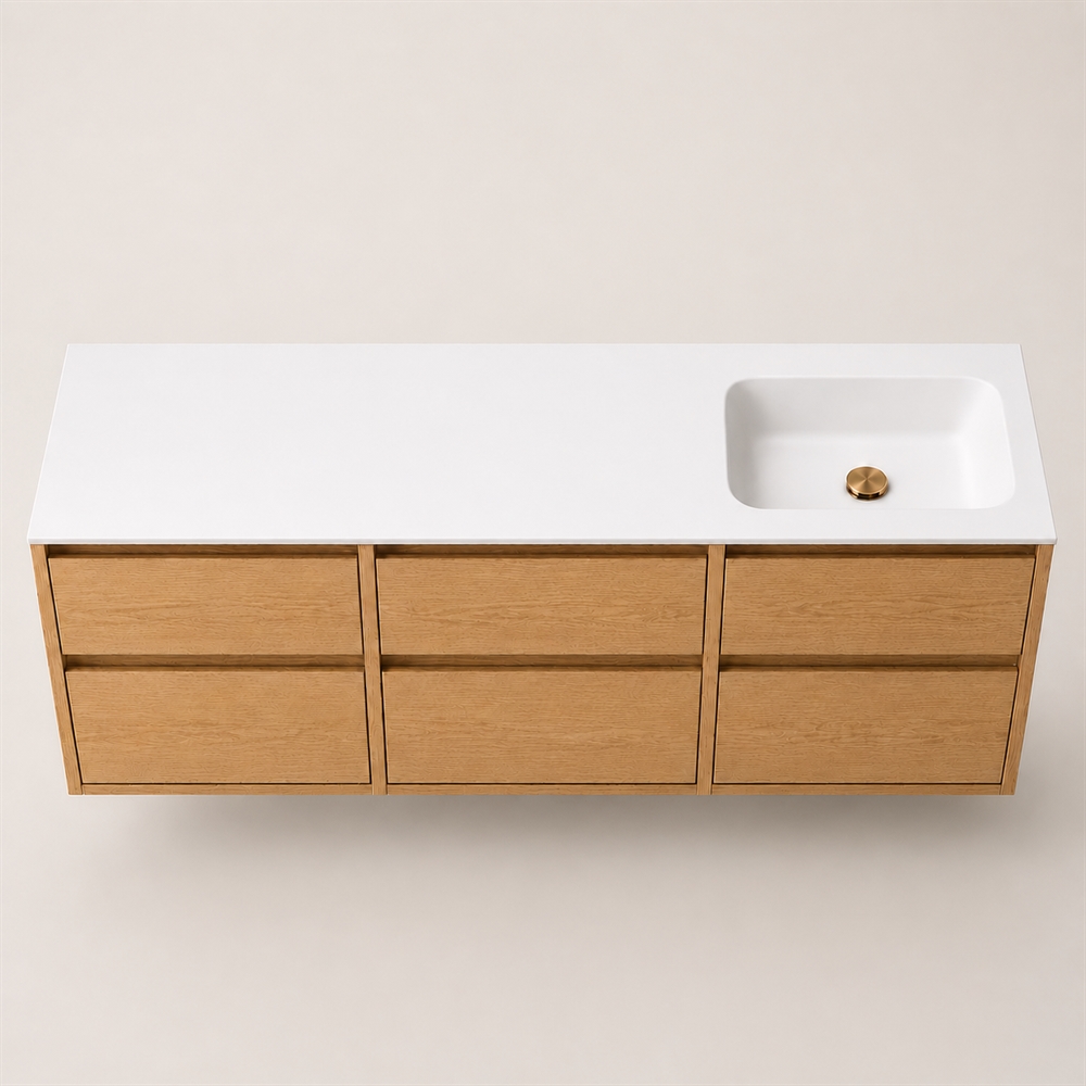 Corian plan vasque 182 cm incl. vasque Lux, droite, Glacier White