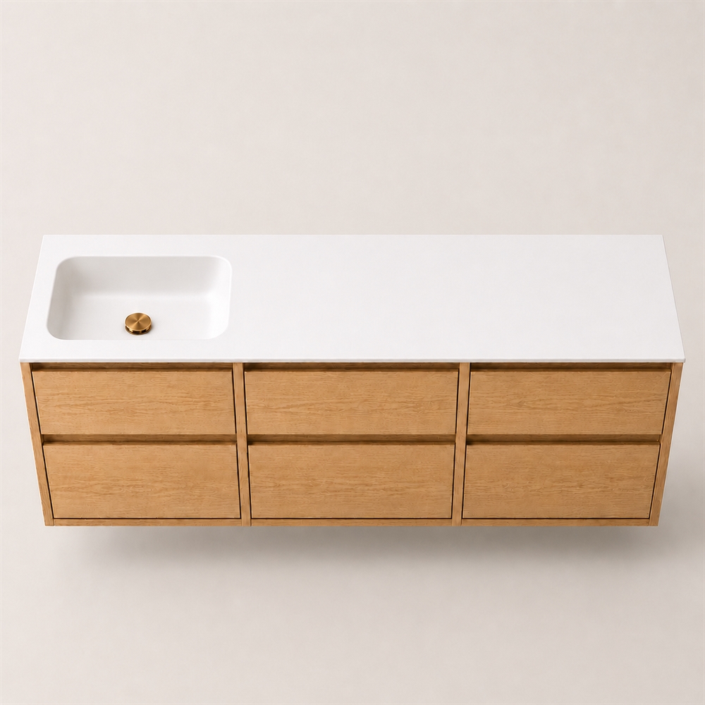 Corian plan vasque 182 cm incl. vasque Lux, gauche, Glacier White